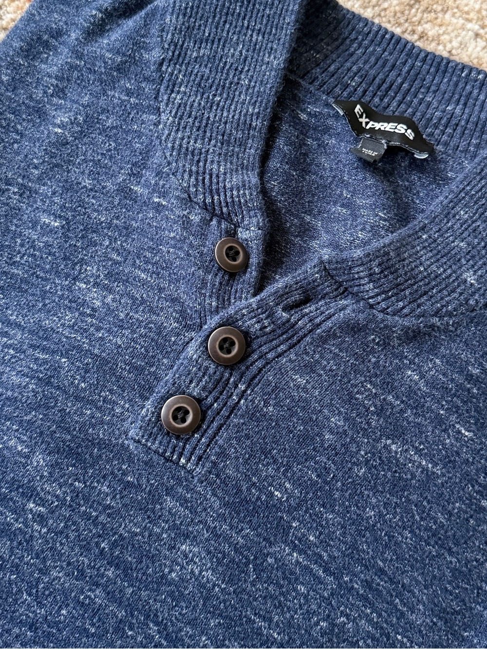 Express Heathered Navy Henley Pullover